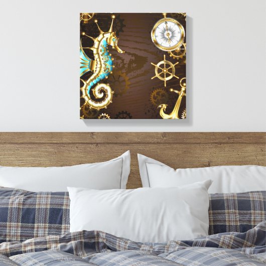 Toile Arrière - plan en bois avec cheval de mer mécaniqu (Insitu(Chambre))