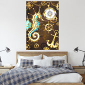 Toile Arrière - plan en bois avec cheval de mer mécaniqu (Insitu(Chambre))