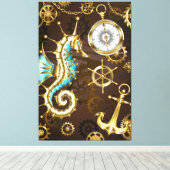 Toile Arrière - plan en bois avec cheval de mer mécaniqu (Insitu (Plancher de Bois))