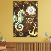 Toile Arrière - plan en bois avec cheval de mer mécaniqu (Insitu(Salon))