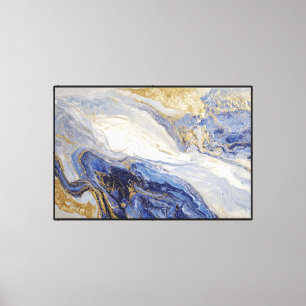Toile Art abstrait à motif marbré bleu et or