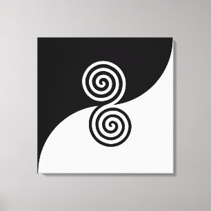 Toile Art abstrait avec des cercles en spirale en noir e
