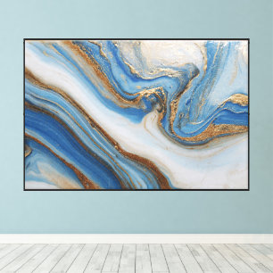 Toile Art abstrait de flux minéral bleu et or tourbillon