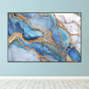 Toile Art abstrait de veine minérale turquoise et or