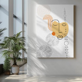 Toile Art Abstrait du visage jaune avec motif circulaire