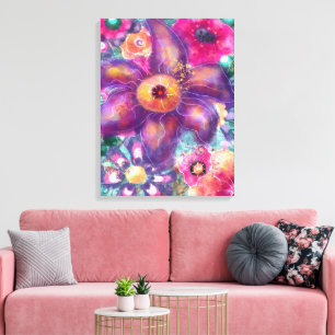 Toile Art abstrait floral fantaisiste sarcelle violet ro
