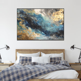 Toile Art abstrait fluide bleu et or