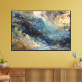 Toile Art abstrait fluide bleu et or (Insitu(Salon))
