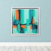 Toile Art Abstrait Gras - Orange, Turquoise & Dee (Insitu (Plancher de Bois))