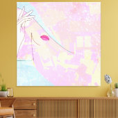 Toile Art Abstrait moderne Femme Face Line Art rose (Insitu(Salon))