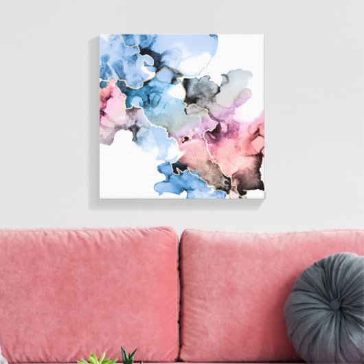 Toile Art Abstrait moderne Inks d'alcool bleu rose or (Insitu(Salon))