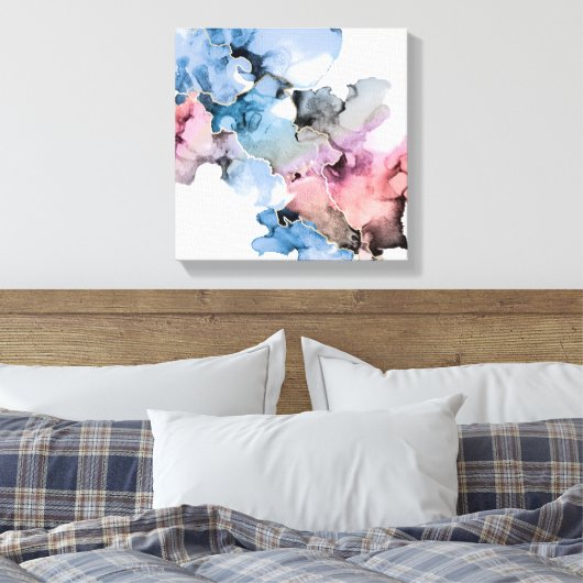 Toile Art Abstrait moderne Inks d'alcool bleu rose or (Insitu(Chambre))