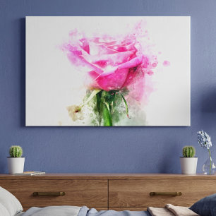 Toile Art aquarelle de rose rose sur fond blanc