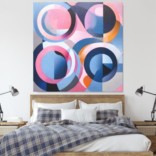 Toile Art contemporain rétro dans les tons subtils bleu (Insitu(Chambre))