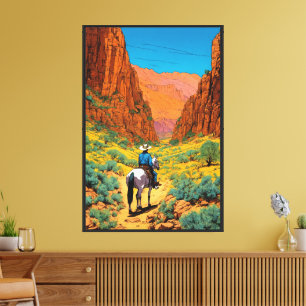 Toile Art Cowboy détaillé Conception de canyon en cuiv