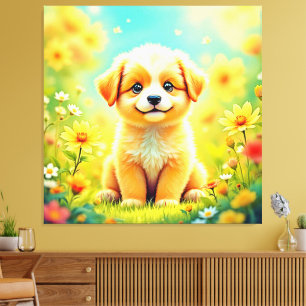 Toile Art Cute De La Fleur De Chiot