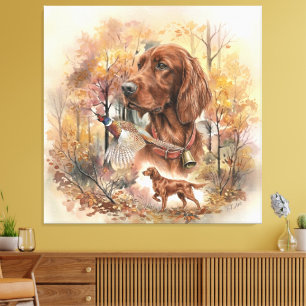 Toile Art de chasse d'automne Setter Irlandais et Faisan