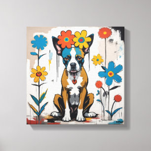 Toile Art de chien gribouillé floral
