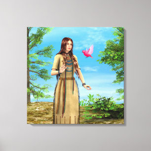 Toile Art de femme amérindienne forêt oiseau