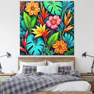Toile Art de floraison de jungle tropicale vibrant