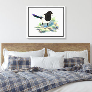 Toile Art de la nature de l'oiseau pie curieux aquarelle