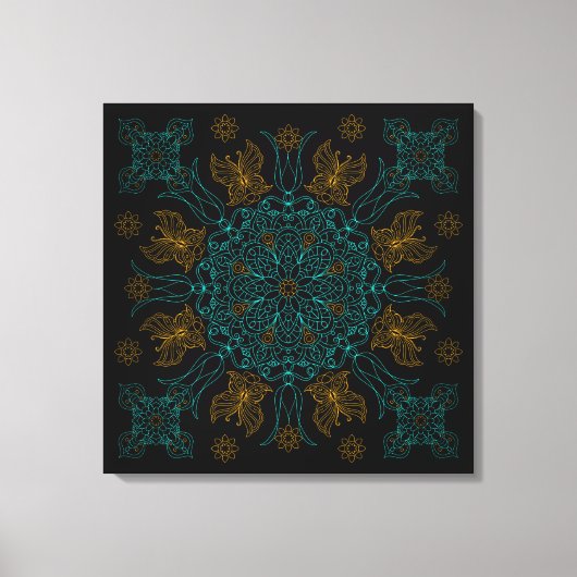 Toile Art de mandala aqua et or (Recto)