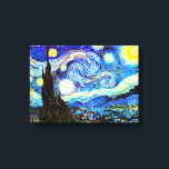 Toile Art de nuit Van Gogh Starry<br><div class="desc">Starry Night, le tableau le plus célèbre du maître postimpressionniste néerlandais Vincent van Gogh. Un cyprès solitaire, un village endormi et un ciel qui tourbillonne d'étoiles. Vintage rétro mignon girly belle populaire artistique coloré élégant paysage nature motif Décor décoratif post-impressionnisme religieux chrétien inspiré de l'inspiration de la peinture d'art fin....</div>