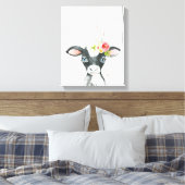 Toile Art de vache noir et blanc à l'aquarelle florale (Insitu(Chambre))