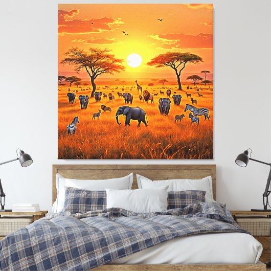 Toile Art du coucher de soleil sur la savane africaine (Insitu(Chambre))