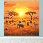 Toile Art du coucher de soleil sur la savane africaine (Insitu (Plancher de Bois))