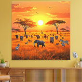 Toile Art du coucher de soleil sur la savane africaine (Insitu(Salon))