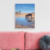 Toile Art du reflet de l'eau du désert au cheval noir (Insitu(Salon))