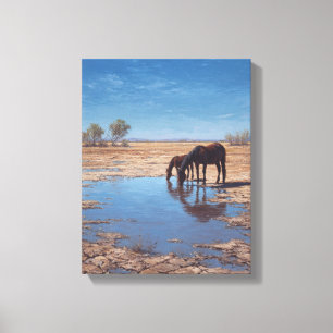 Toile Art du reflet de l'eau du désert au cheval noir