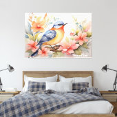 Toile Art floral oiseau à l'aquarelle fantaisiste  (Insitu(Chambre))