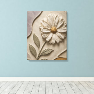 Toile Art floral sculptural blanc 3D | Minimalisme éléga