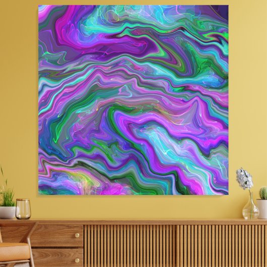 Toile Art fluide violet, vert et bleu (Insitu(Salon))
