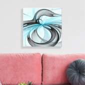 Toile Art fractal moderne gris anthracite abstrait bleu (Insitu(Salon))