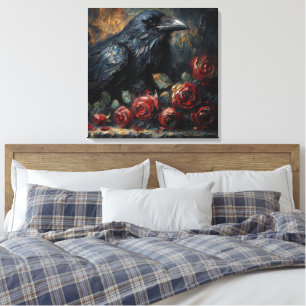 Toile Art gothique Corbeau et Roses Rouges