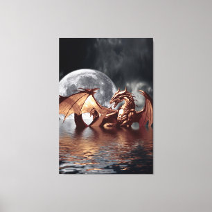 Toile Art Imaginaire Dragon & Moon Imprimer