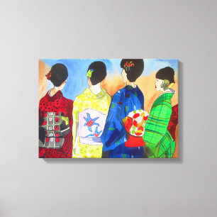 Toile Art japonais d'aquarelle de geisha de kimono de