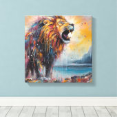 Toile Art Lion coloré moderne (Insitu (Plancher de Bois))