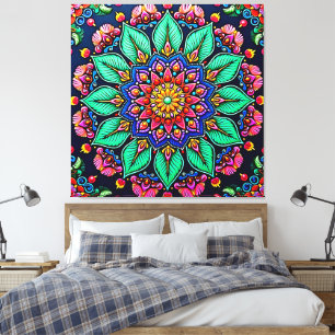 Toile Art mandala floral vibrant