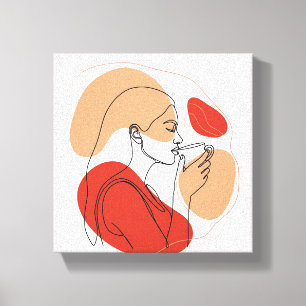 Toile Art minimaliste de la ligne faciale avec café - Ac