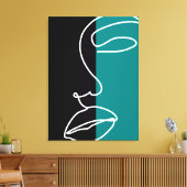 Toile Art moderne de ligne faciale noire, verte et blanc (Insitu(Salon))