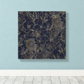 Toile Art moderne Gold Blue Floral Doodles (Insitu (Plancher de Bois))