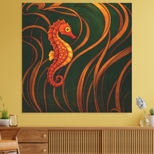 Toile Art Nouveau Hippocampe