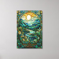 Art Nouveau Verre Tiré Soleil Levant Paysage Art