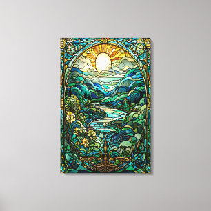 Toile Art Nouveau Verre Tiré Soleil Levant Paysage Art