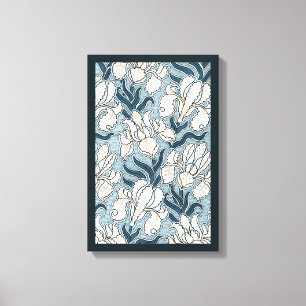Toile Art Nouveau vintage, fleurs d'iris de jardin bleue