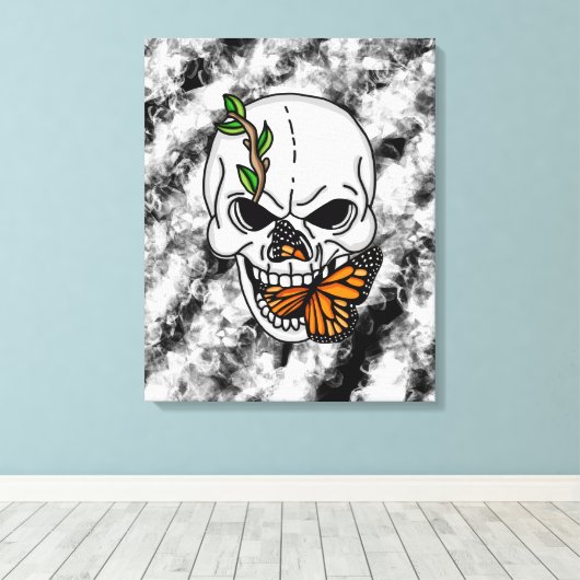 Toile Art numérique papillon crâne et monarque (Insitu (Plancher de Bois))